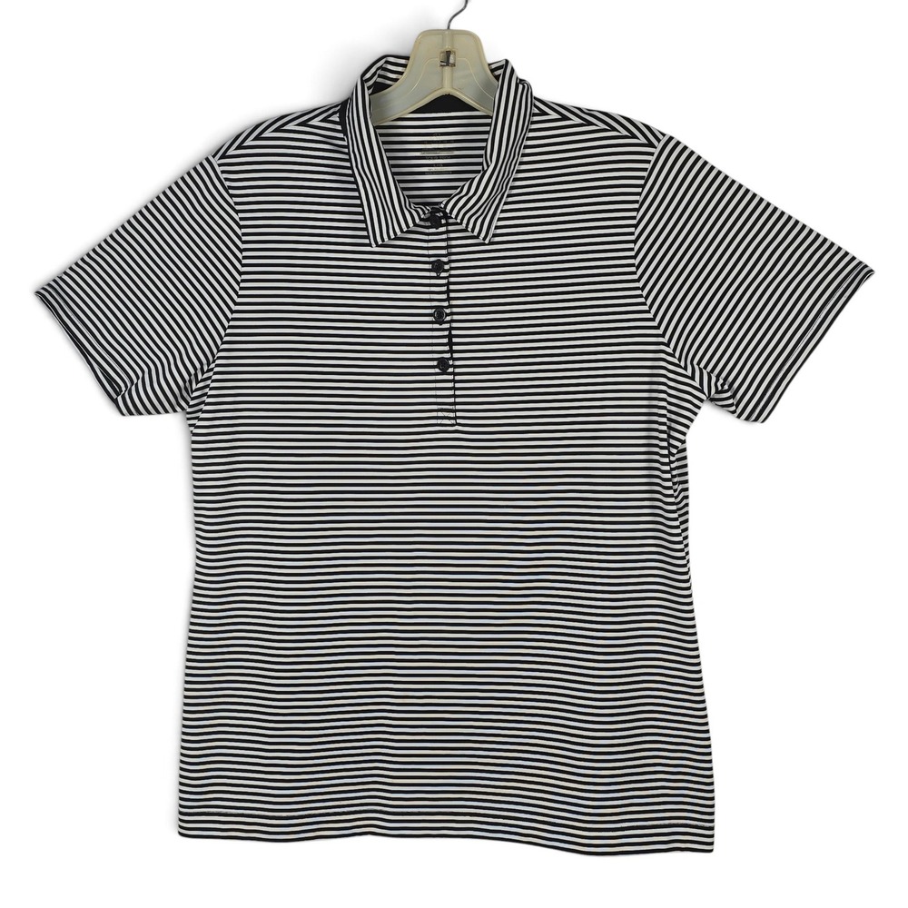 EP Pro Polo Shirt Womens Large Tour Tech Black White Striped Short Sleeve Golf